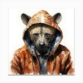 Watercolour Cartoon Hyena In A Hoodie 3 Canvas Print