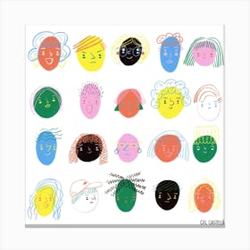 Faces Colourful In White Square Canvas Print