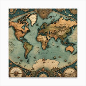 Old World Map 5 Canvas Print