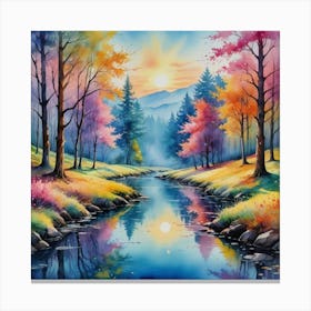 Luminous Nature: The Surreal Mountain Stream Autumn River Canvas Print