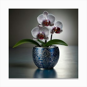 Orchid In Blue Vase Canvas Print