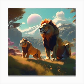 An Animated Scene Of Lions  Canvas Print