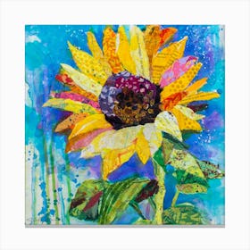 Yellow Tuscan Sunflower And Blue Sky Square Canvas Print