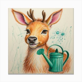 Deer Watering Can 1 Canvas Print