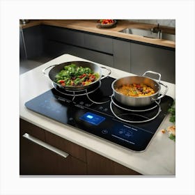 Kitchen Island With An Embedded Tablet Interface Canvas Print