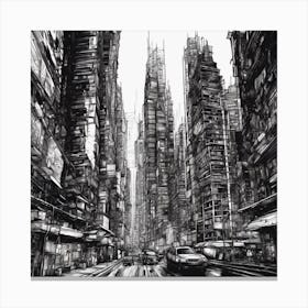 Pen And Ink Drawing Of A Cityscape (2) Canvas Print