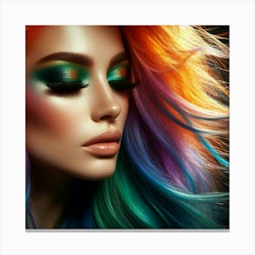 Beautiful Young Woman With Colorful Hair Canvas Print