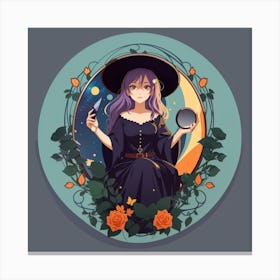 Dreamshaper V7 Beautiful Witch In A Hand Mirror Anime Art Stic 3 Canvas Print