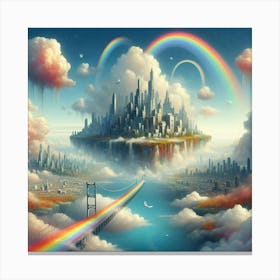 Floating City Made Of Clouds And Rainbows (4) Canvas Print