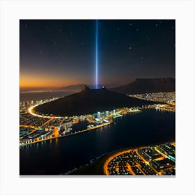 Colorful Spaceship Wit Flashy Lights At Night Over Cape Town Canvas Print