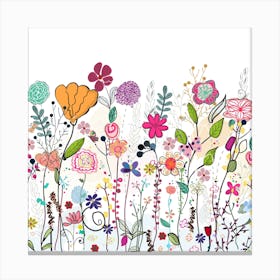 Colorful Wildflowers And Flower Field Square Canvas Print