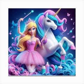 Barbie And Unicorn Canvas Print