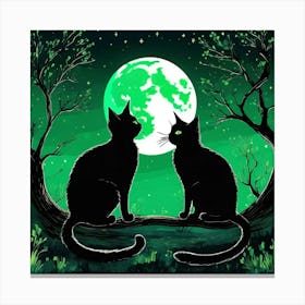 Two Black Cats In The Moonlight Canvas Print