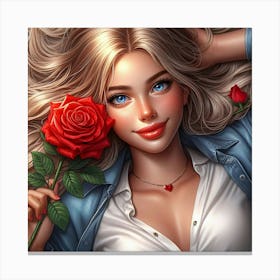 Beautiful Girl With Roses 4 Canvas Print