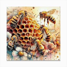 Bees And Flowers Canvas Print