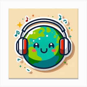 Earth With Headphones 2 Canvas Print