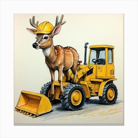 Deer On Bulldozer Canvas Print