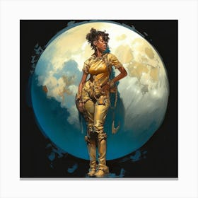 Woman Standing In Front Of A Moon Canvas Print