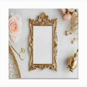 Gold Frame With Flowers Canvas Print