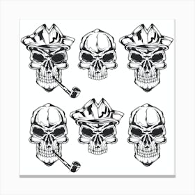 Set Of Skulls With Hats Canvas Print