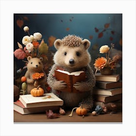 Hedgehog Reading A Book 1 Canvas Print