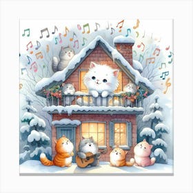 Christmas Cats On The Roof Canvas Print