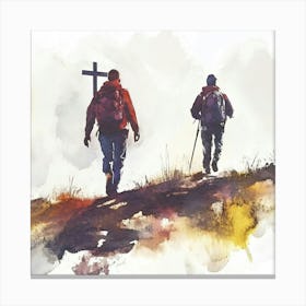 Watercolor Of Two Hikers Canvas Print