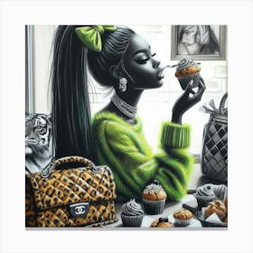 Woman Eating Cupcakes Canvas Print