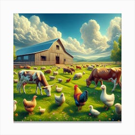 Farm Animals And Chickens Canvas Print
