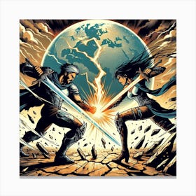 Two Swordsmen Fighting Canvas Print