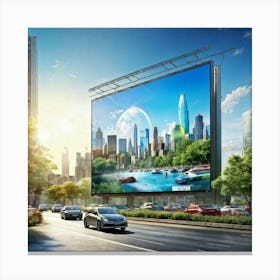 Billboard Ready For Advertisement Dominating An Urban Vista Juxtaposed Against The Backdrop Of To 2 1 Canvas Print