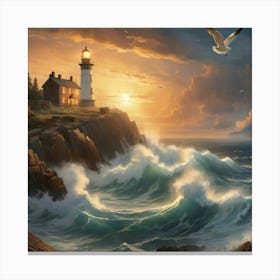 Albedobase Xl Majestic Lighthouse On Rocky Cliff Crashing Wave 2 Canvas Print