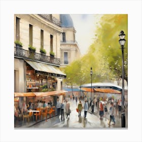 Cafe in Paris. spring season. Passersby. The beauty of the place. Oil colors.15 Canvas Print