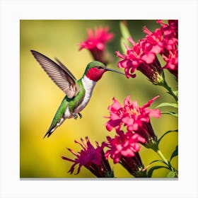 Ruby Throated Hummingbird Gathering Nectar From Beautiful Flowers In An Idealic Setting With Perfec 545491767 (2) Canvas Print