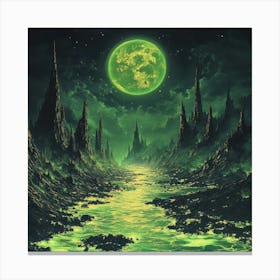 Green Moon In The Sky Art Canvas Print