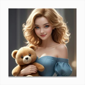 Beautiful Girl Holding Teddy Bear 1 Canvas Print