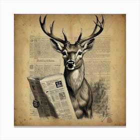 Deer Reading Newspaper Canvas Print