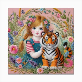 Little Girl With Tiger Canvas Print