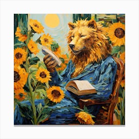 Bear Reading Sunflowers Canvas Print