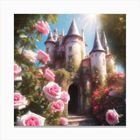 Fairytale Castle Garden with Pink Roses Canvas Print