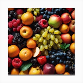 Fresh Fruits On A Black Background Canvas Print