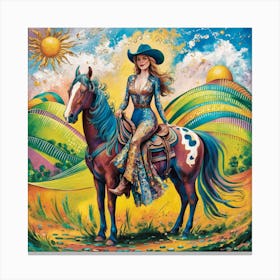 Cowgirl On Horseback Matisse-inspired 4 Canvas Print