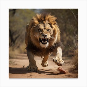 Lion Running - A Lion Pounces On Its Prey With Extreme 1 Canvas Print