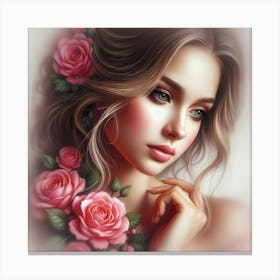 Beautiful Girl With Roses 2 Canvas Print