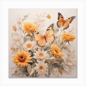 Radiant Sunflowers with Butterflies of Attacus atlas Canvas Print