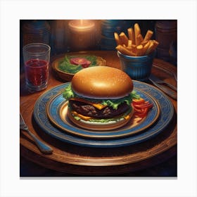 Burger On Plate On Table Centered Symmetry Painted Intricate Volumetric Lighting Beautiful Ri (4) Canvas Print