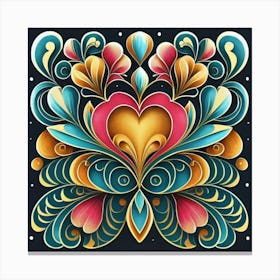 Abstract art of exotic flowers with vibrant abstract hearts in their designs, hearts, 3 Canvas Print