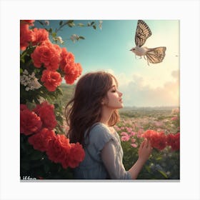 Girl With A Bird Canvas Print