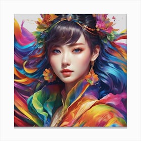 Asian Girl With Colorful Hair Canvas Print