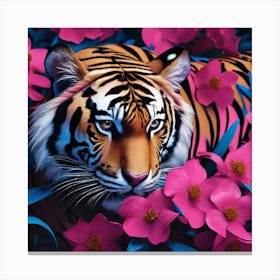 Tiger In Pink Flowers Canvas Print